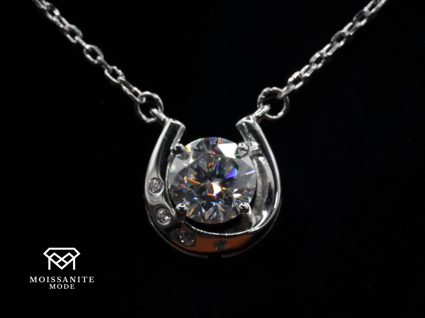 Glücks Moissanite Kette mit Hufeisen und Großem Moissanit