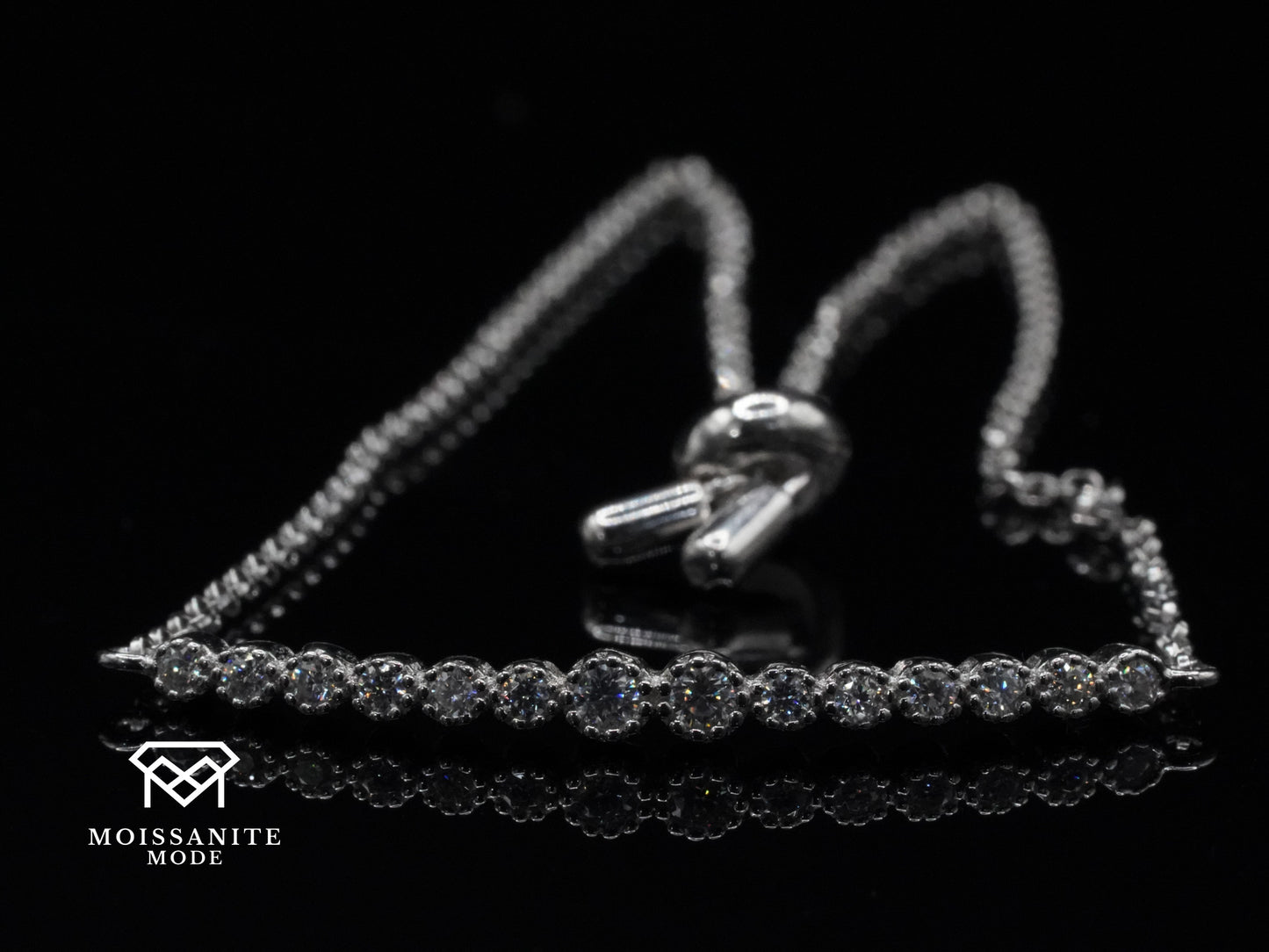 Silber Tennis Armband mit Moissaniten für Damen in verstellbarer Größe