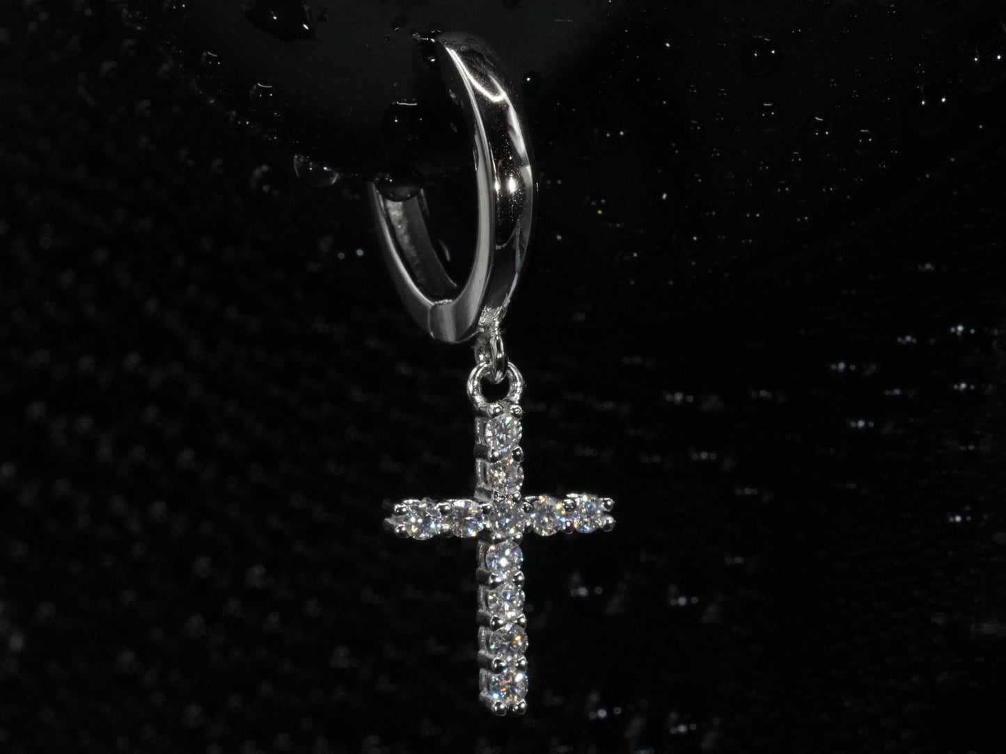 Moissanite Creolen Ohrringe mit Kreuz Anhänger925 Sterling Silber 18k Weißgold plattiert