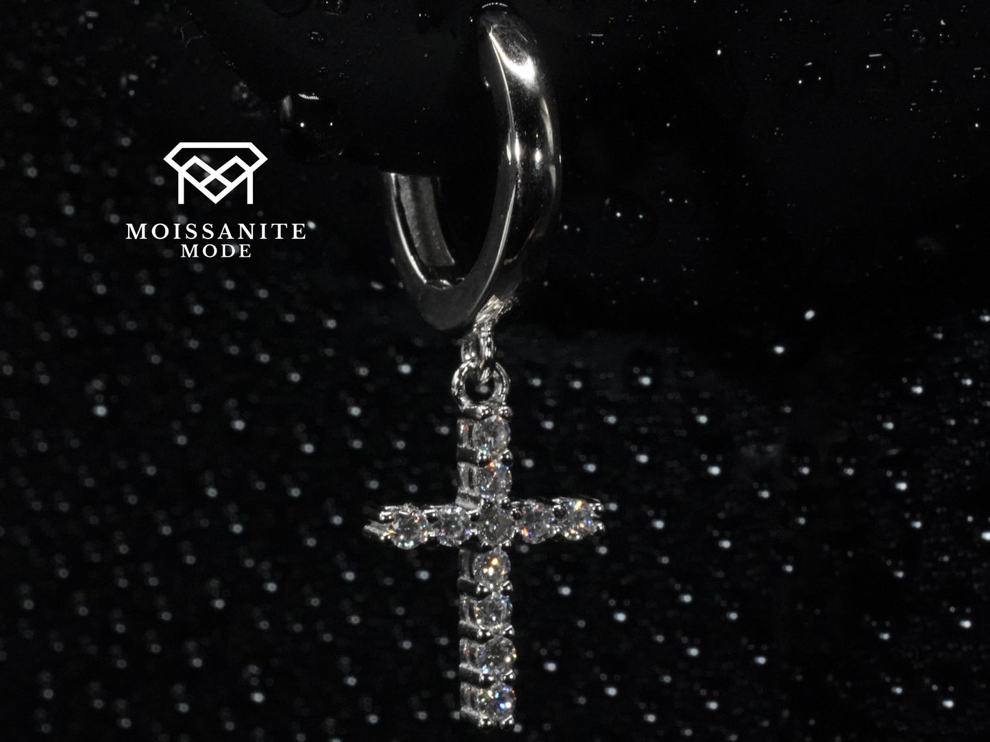 Moissanite Creolen Ohrringe mit Kreuz Anhänger925 Sterling Silber 18k Weißgold plattiert