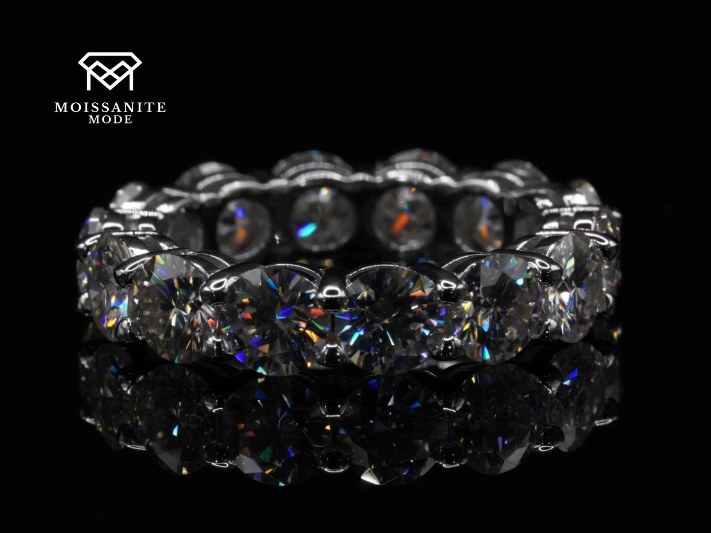 Massiver Silber Moissanite Ring mir 5mm Moissaniten und viel glitzer