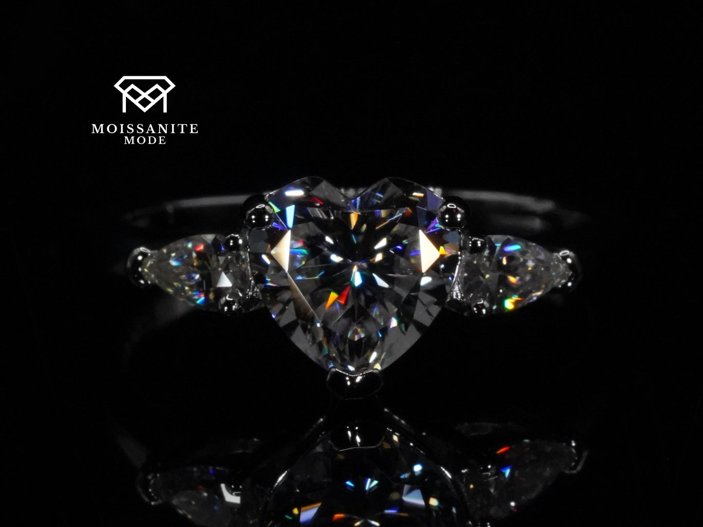 Moissanite Ring Herz 925 Sterling Silber 18k Weißgold Plattierung
