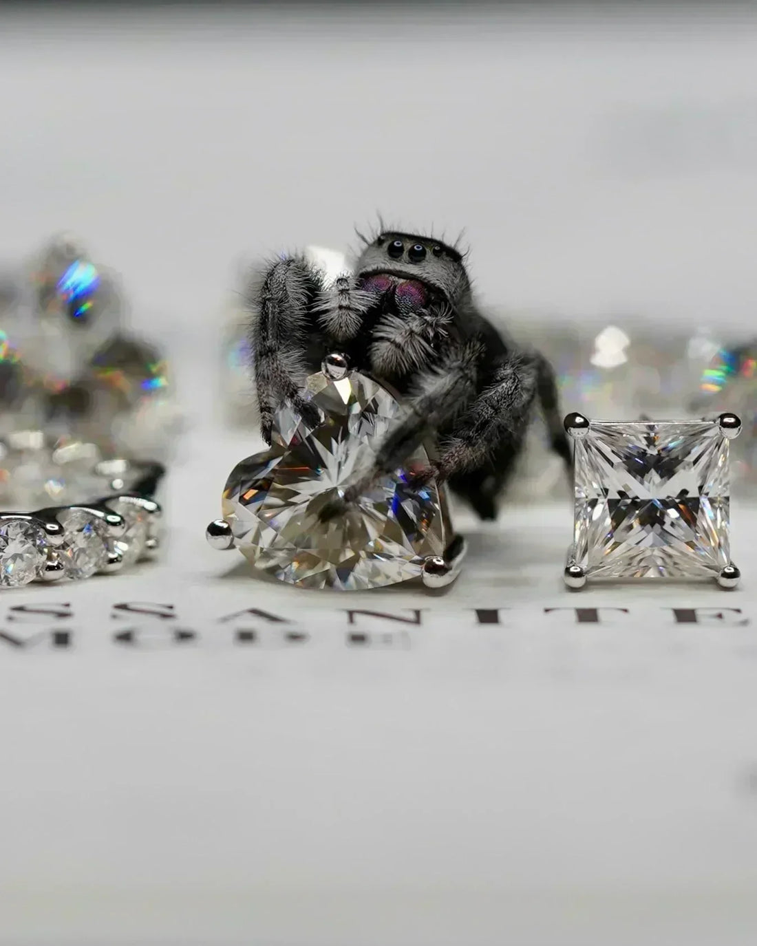 Moissanite Edelstein im Vergleich verschiedener Schliffe Makroaufnahme