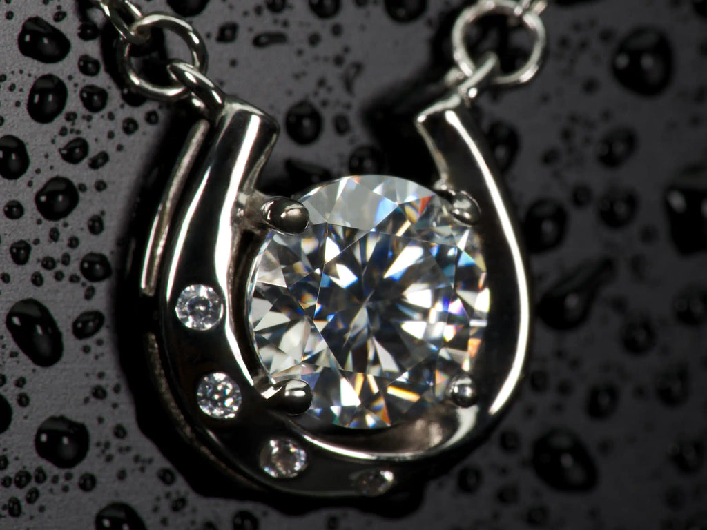 Echtes Foto der 1ct Moissanite Kette mit Hufeisen Anhänger – stärkeres Funkeln als klassische Diamanten