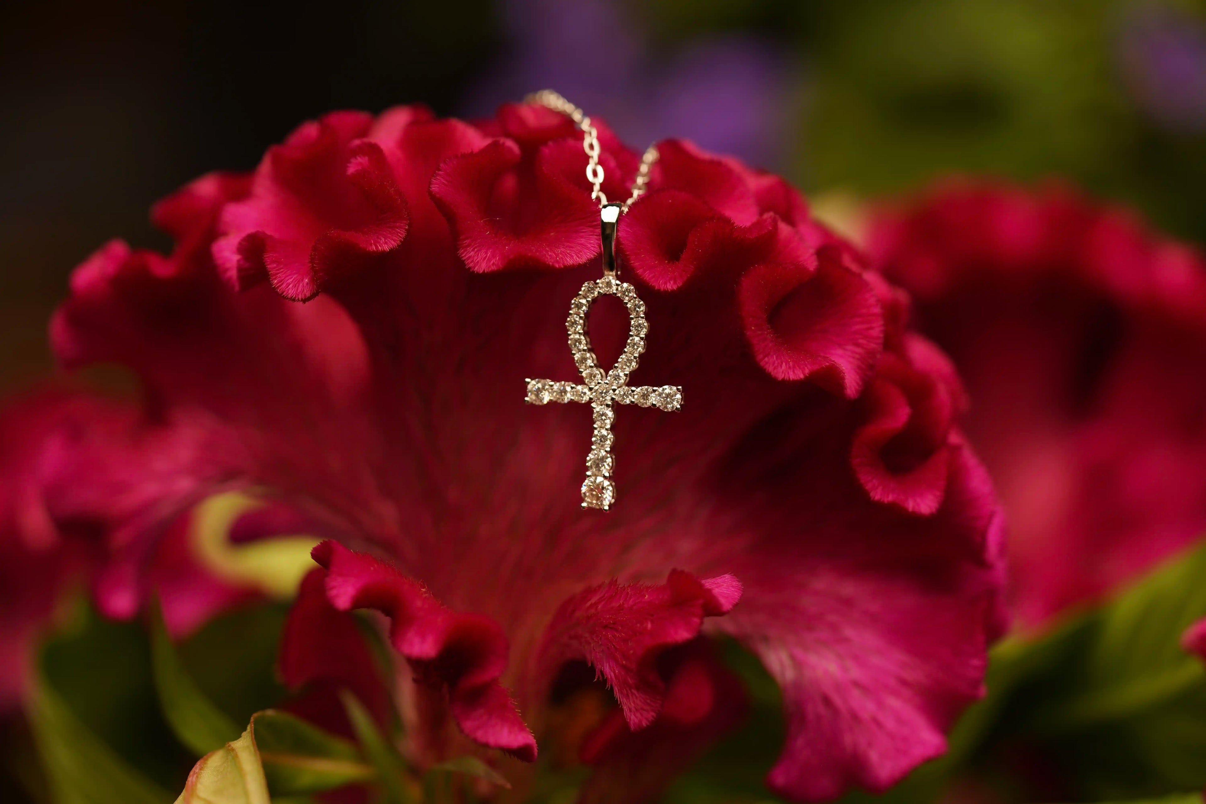 Moissanite Schmuck Ankh Kreuz Kette mit vielen Moissanite Schmuck Steinen in verschiedenen Groeßen