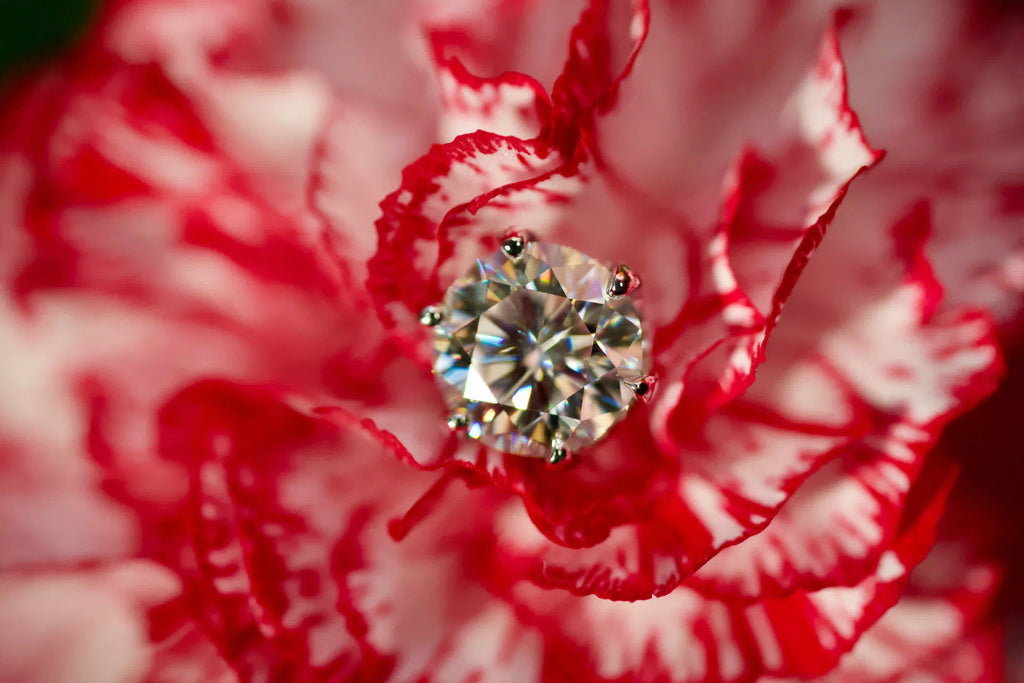 Echte Fotos von Moissanite Ohrsteckern mit Brillantschliff und 6-Krappen Fassung im echten Licht. Funkelt stärker als Diamanten, mit diamantähnlicher Härte robust im Alltag und in verschiedenen Größen erhältlich mit Schraubverschluss.
