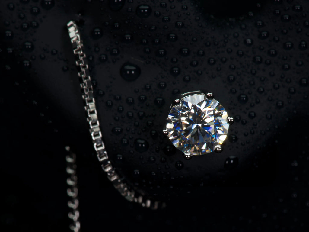Echte Fotos im echten Licht: Moissanite Threader Ohrstecker mit 0,5 ct im runden Brillantschliff – stärkeres Funkeln als Diamanten