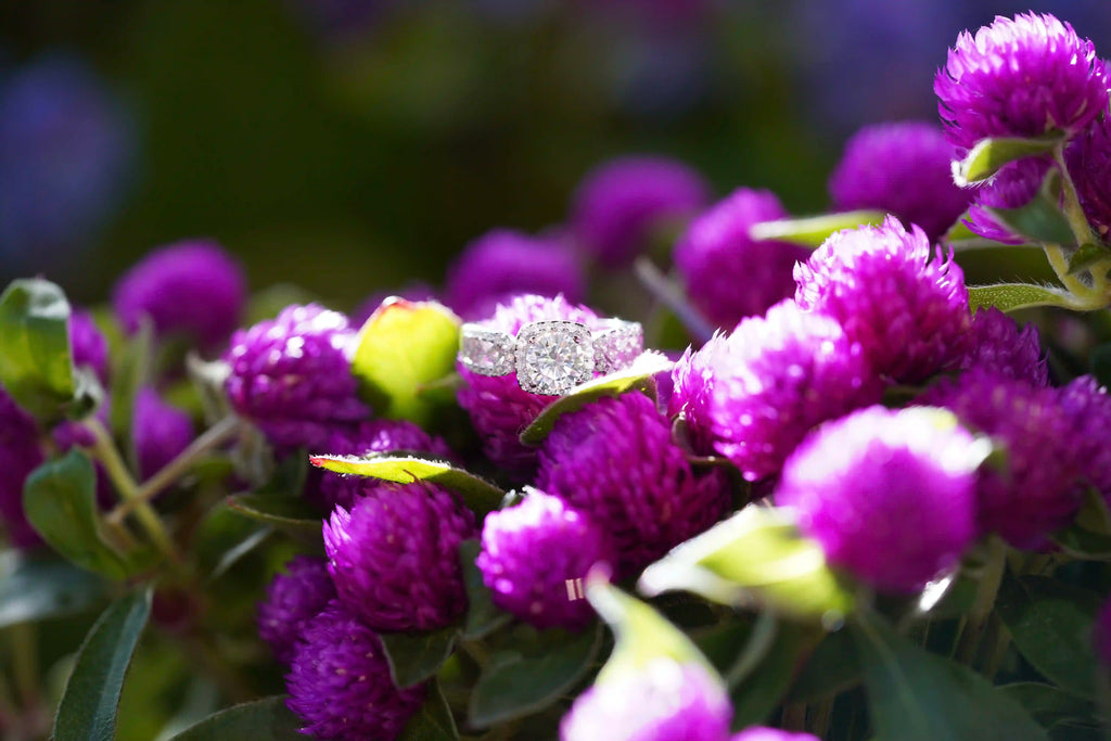 Moissanite Ring im Halo Schmuck Design aus Sterling Silber mit großem Moissanite in der Mitte