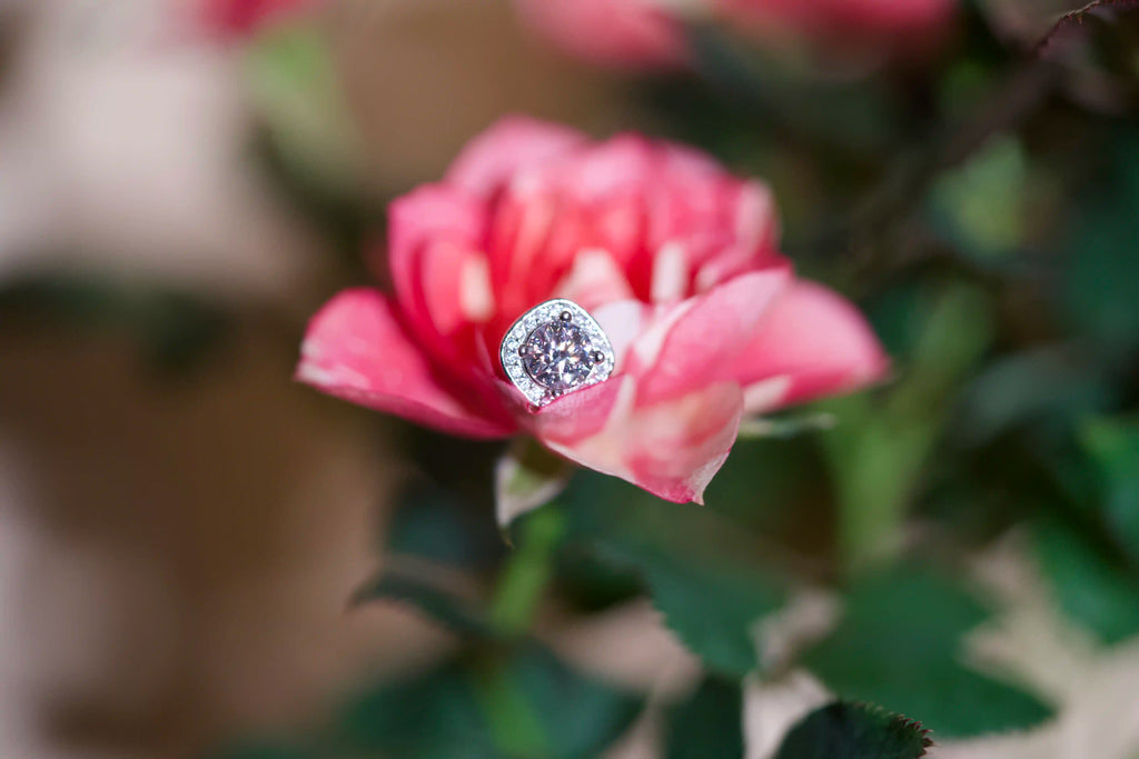 Elegante Moissanite Ohrstecker mit Zirkonia Halo in eckiger form