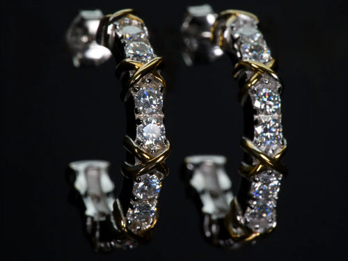 Echte Fotos zeigen Moissanit Creolen 3mm mit 1ct pro Ohrring frontal im echten Licht, extremes Funkeln stärker als Diamant, 925 Silber mit Weißgold und Gelbgold Veredelung sichtbar