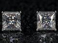 Moissanit Princess Cut Ohrstecker frontal – echte fotos aus 925 Silber & Weißgold, extrem starkes Funkeln mit mehr Feuer als Diamant im echten Licht