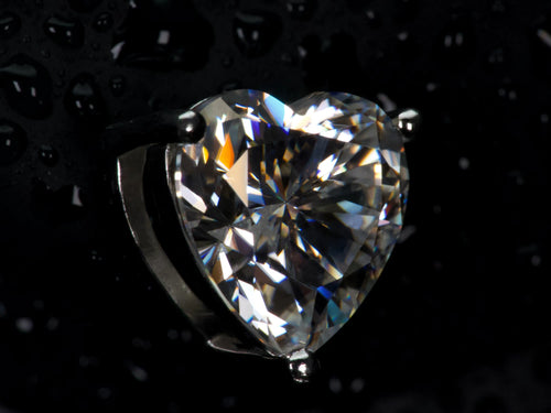 Ultra Makro Aufnahme Moissanite Ohrstecker Herzschliff, extreme Details und Funkeln wie Diamant sichtbar, echte Fotos ohne KI