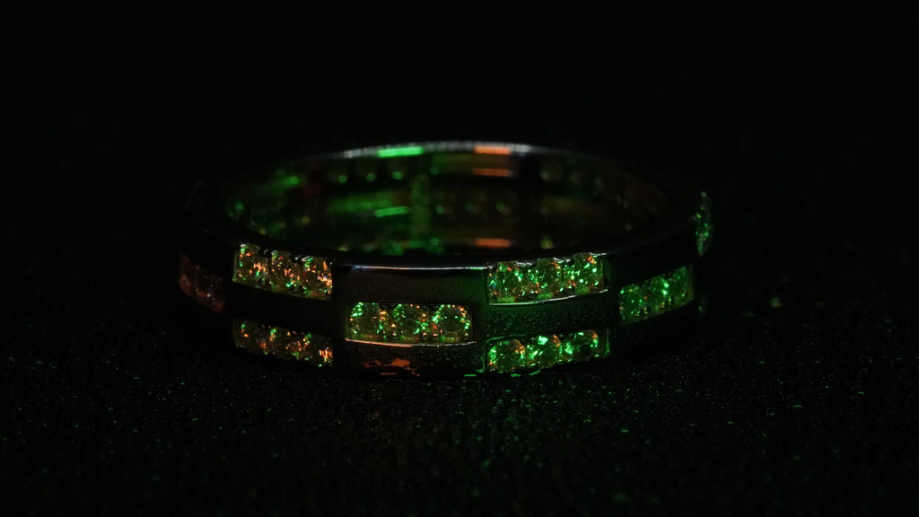 Moissanite Ring aus Sterling SIlber mit drei Moissanit reihen im Muster