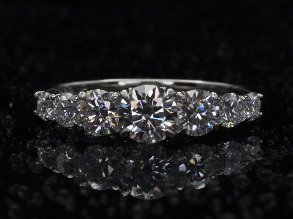 Moissanite-Ring mit Größenverlauf – frontal fotografiert, 925 Sterling Silber mit sanft ansteigender Brillantschliff-Reihe in gleichmäßiger Fassung