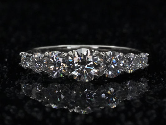 Moissanite-Ring mit Größenverlauf – frontal fotografiert, 925 Sterling Silber mit sanft ansteigender Brillantschliff-Reihe in gleichmäßiger Fassung