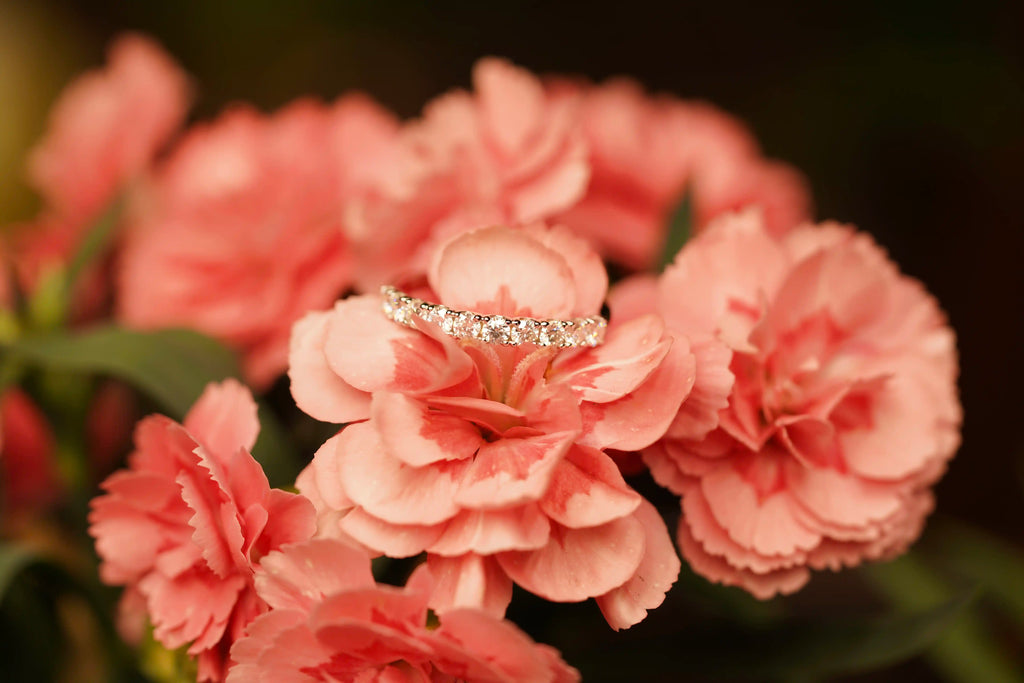 Moissanite Schmuck veredelt mit 18k Weißgold als perfekter Verlobungsring oder einfach als Geschenk