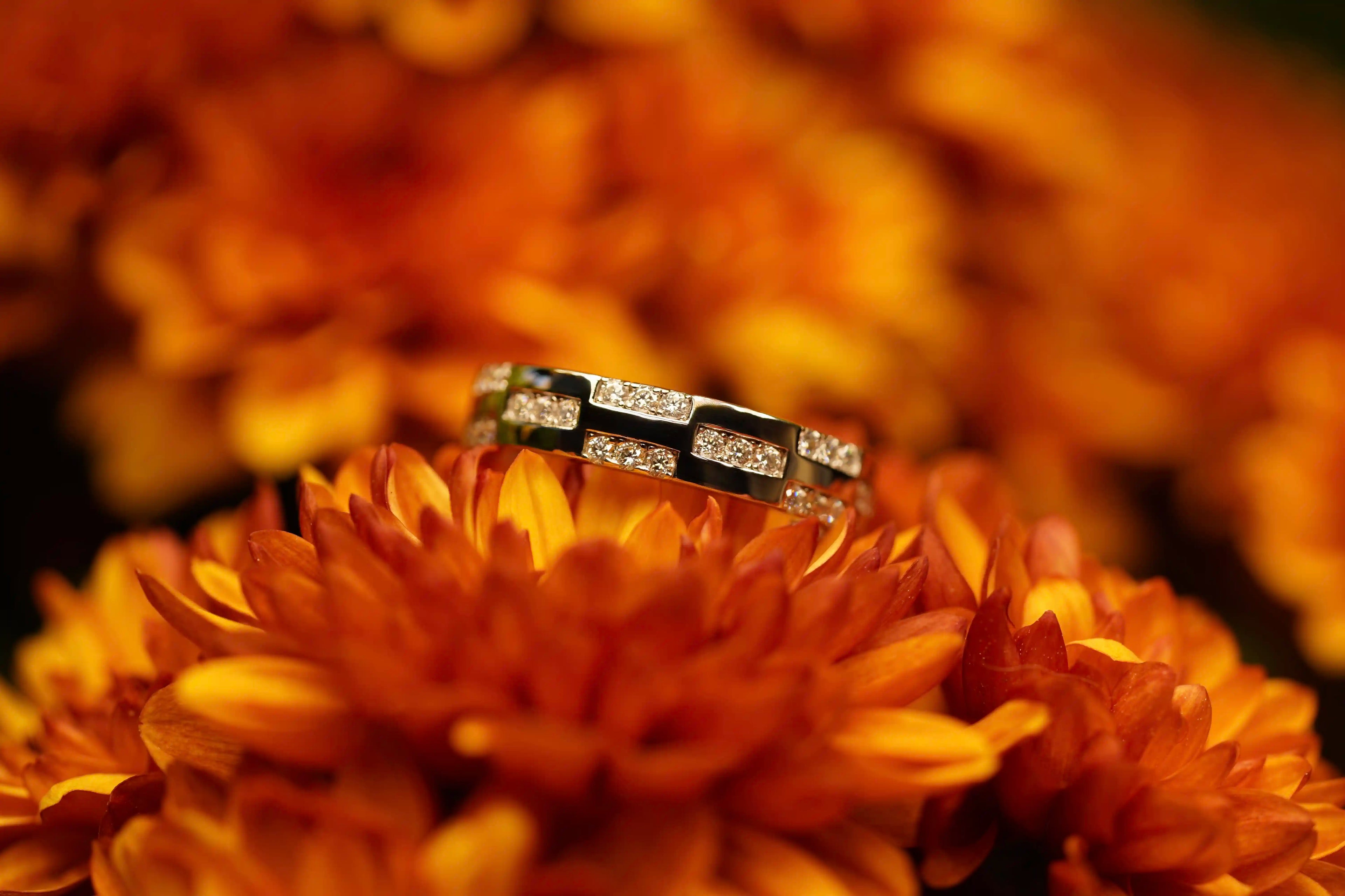 Moissanite Ring aus Sterling Silber mit kleinen Moissaniten im Muster angeordnet 