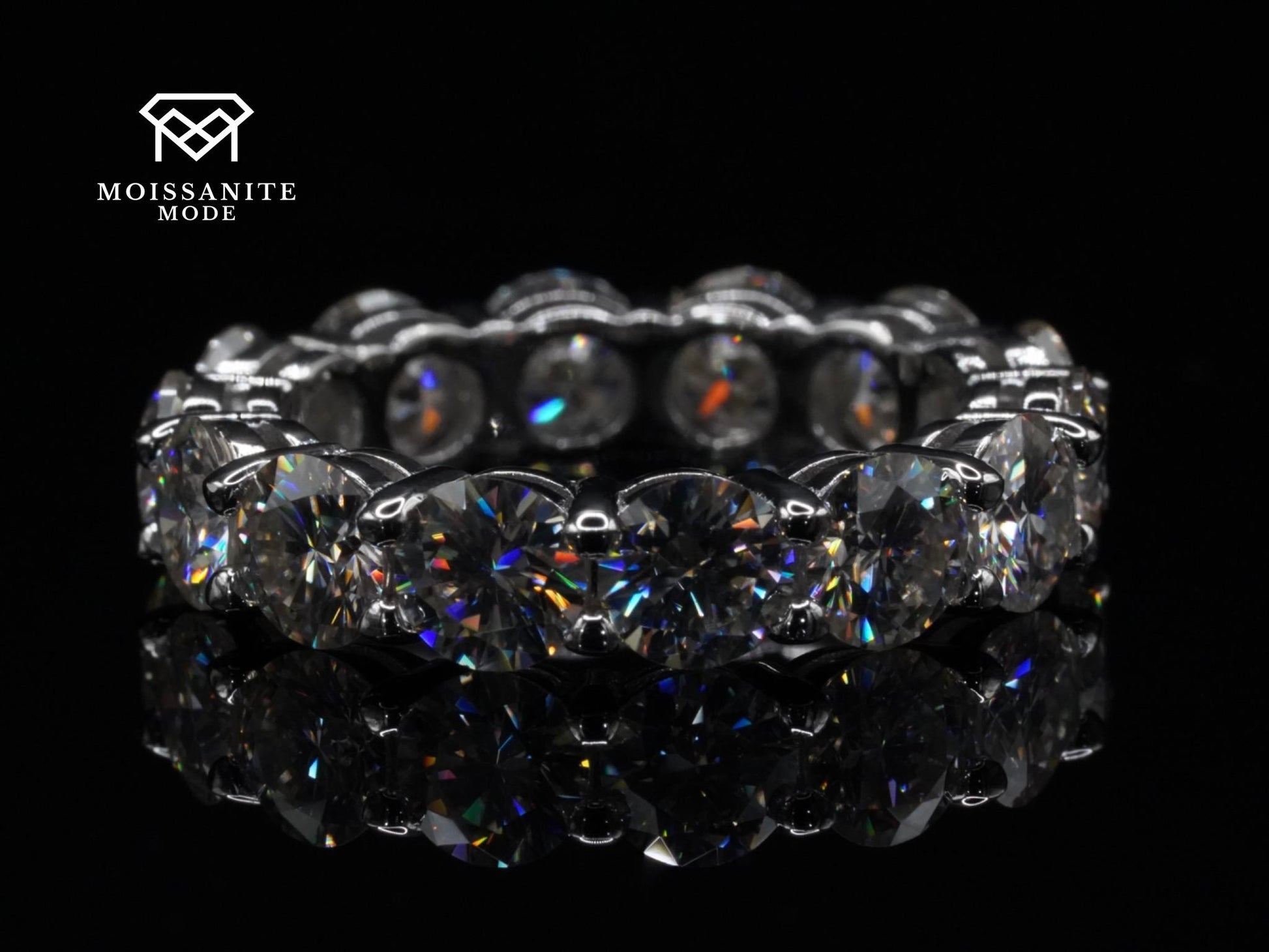 Massiver Silber Moissanite Ring mir 5mm Moissaniten und viel glitzer