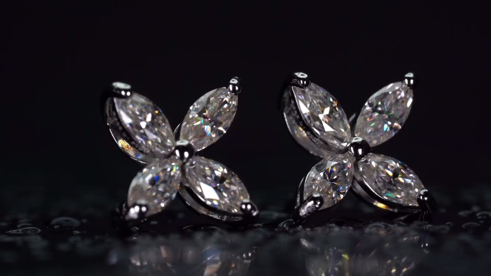 Moissanite Schmuck Marquise-Schliff Ohrstecker im Stern design drehen sich langsam und zeigen Stärkeres Funkeln als Diamant im Alltag