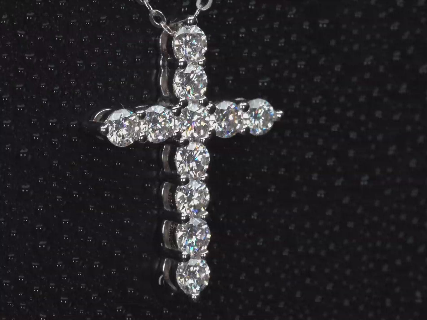 Drehende Moissanite Kreuz Kette mit 3 mm Brillant Steinen – echtes Funkeln im Licht, real aufgenommen ohne KI, 925 Sterling Silber mit Weißgold Veredelung