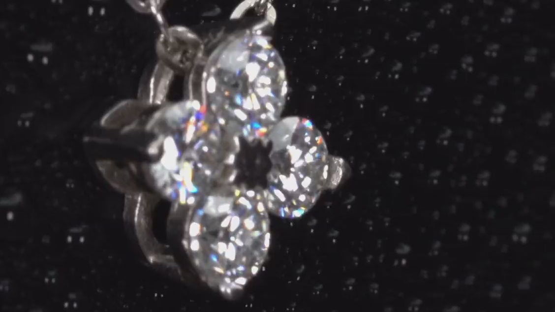 Echte Fotos – drehende Moissanite Kleeblatt Kette mit 4 Steinen, intensives Funkeln im echten Licht, sichtbar stärker als Diamant, 925 Silber