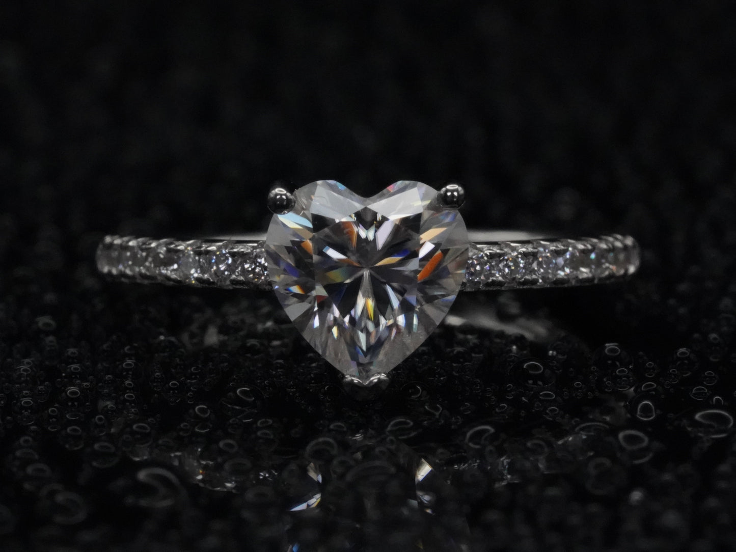 Moissanite Herz Ring Sterling Silber 18k Weißgold Plattiert
