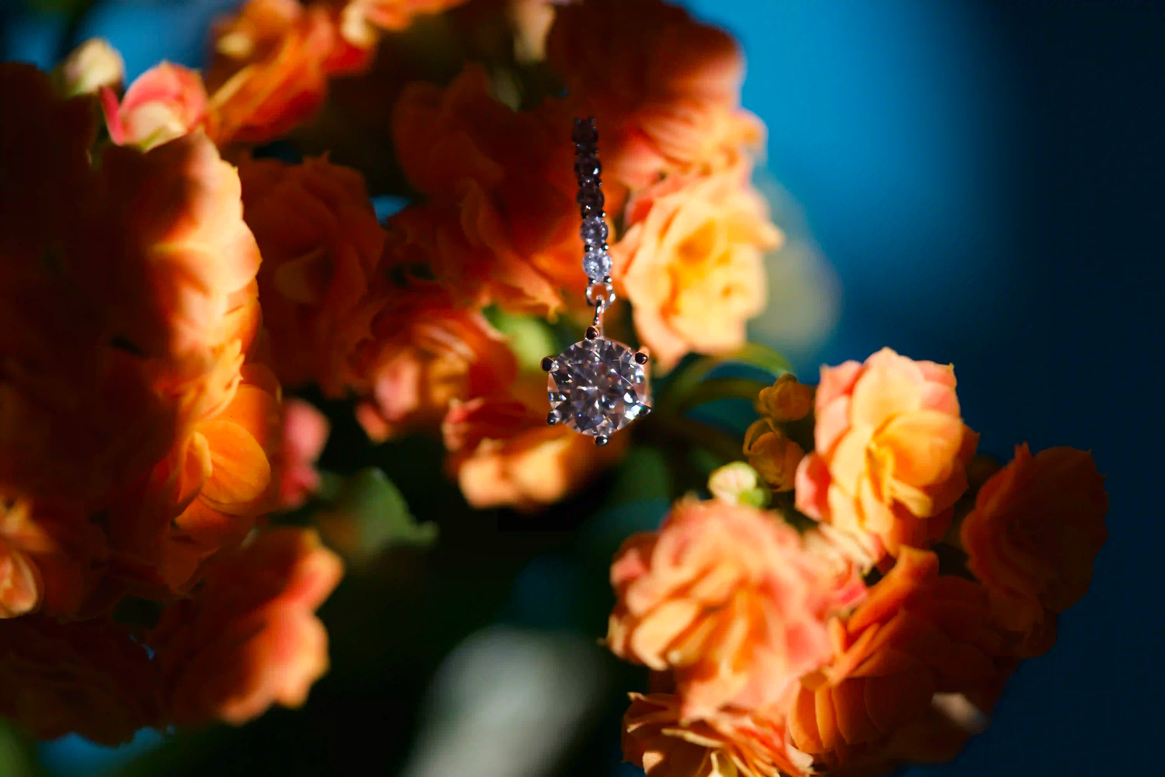 Ohrringe mit einer reihe an zirkonia steinen gefolgt von einem frei beweglichem 1ct Moissanite 